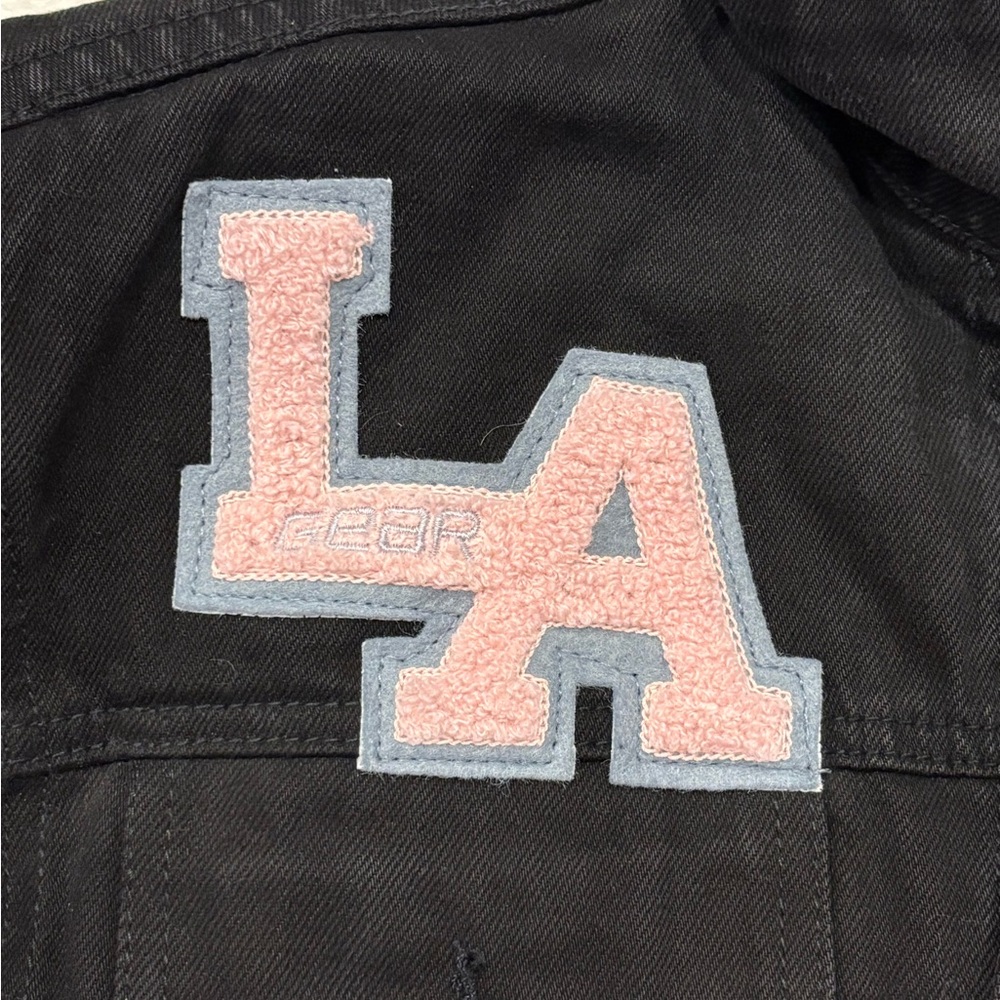 Vintage 80s/90s LA Gear Black Cropped Denim Jacket - Varsity Style - Size Small - Picture 7 of 10